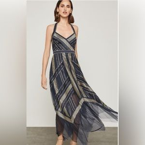 BCBG metallic striped handkerchief dress